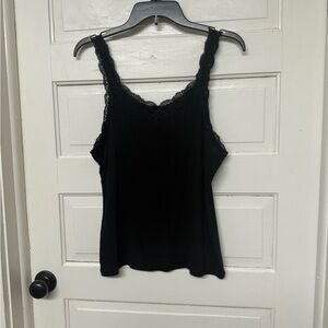 SO Black Lace-Trim Ribbed Tank